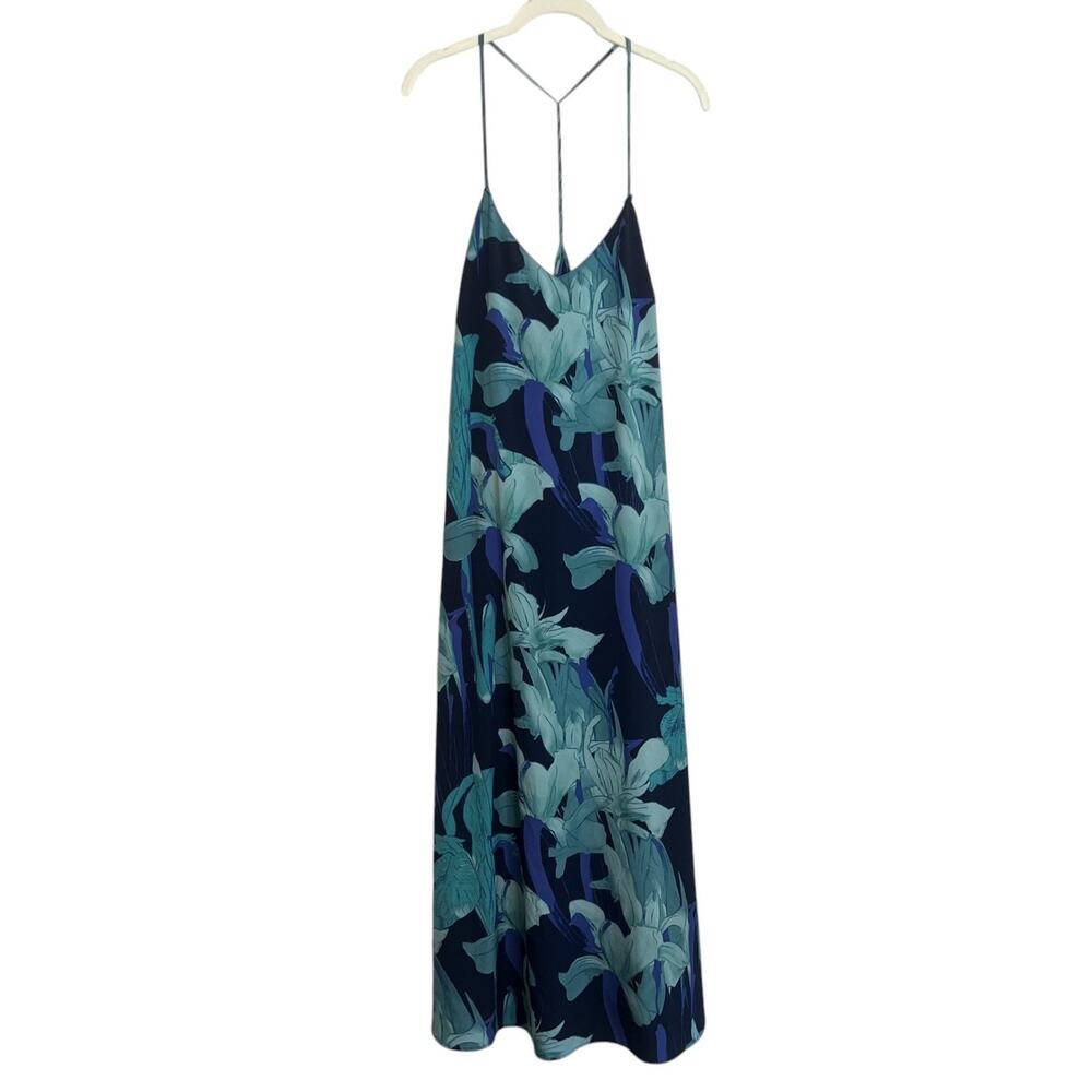 LOFT Blue Floral Braided Racerback Maxi Dress Size Large Tropical Resort